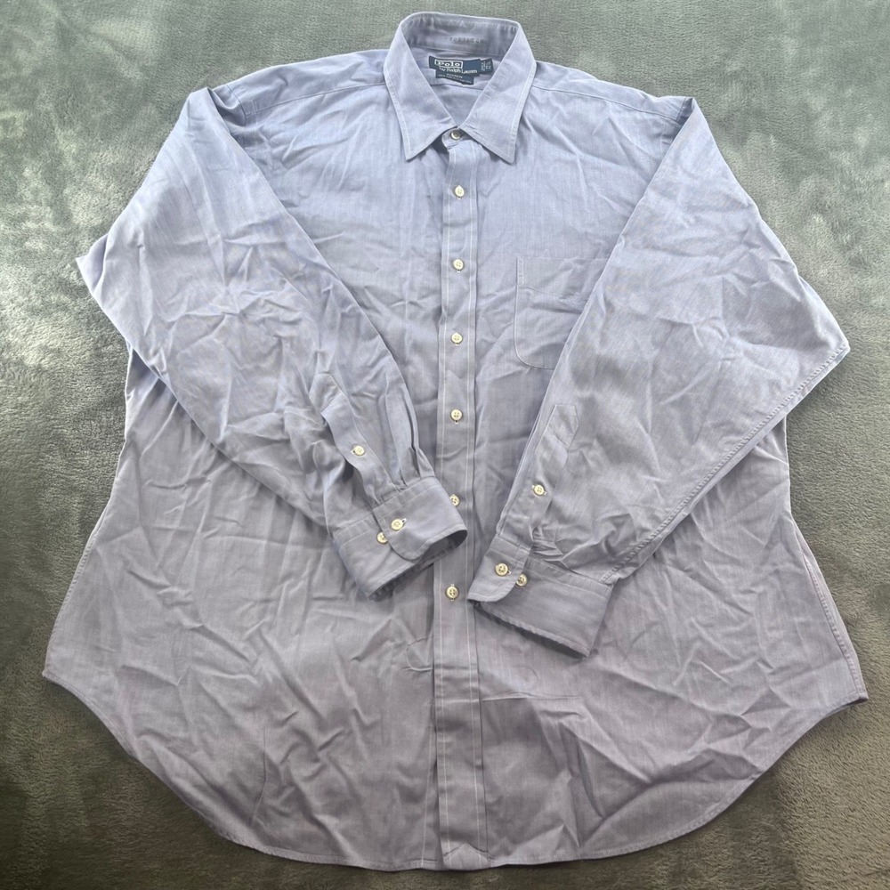 Polo Ralph Lauren Andrew Shirt Mens 17.5 34/35 Blue Herringbone 100% Cotton